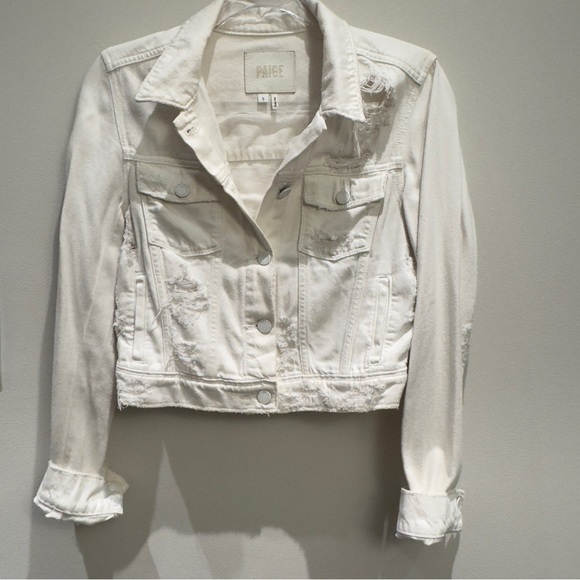 Paige Women's Distress White Denim Jacket
